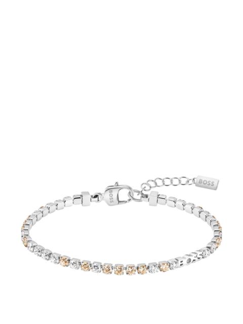 SILVER-TONE TENNIS BRACELET WITH CLEAR AND CHAMPAGNE CRYSTALS