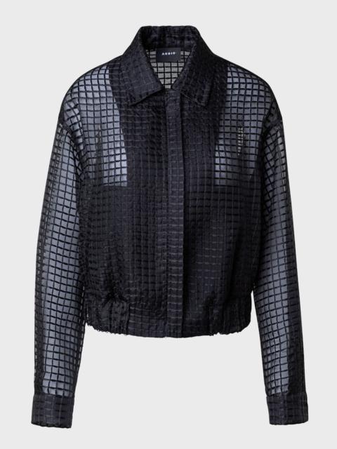 AKRIS Wanda Organza Short Jacket with Window Plaid Embroidery