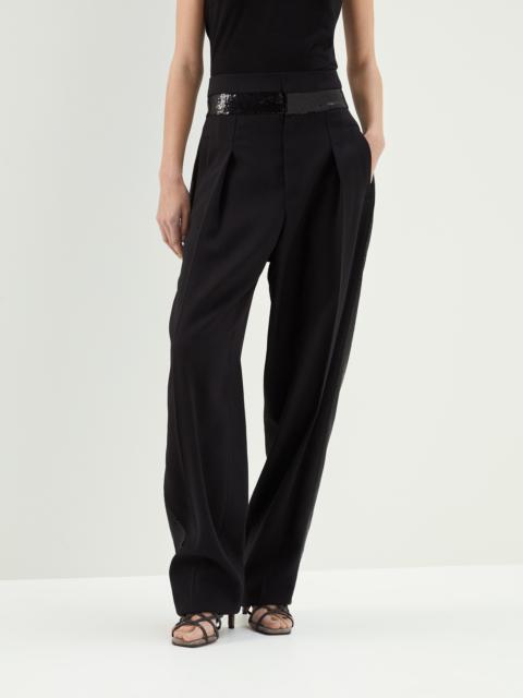 Viscose and virgin wool tuxedo trousers with dazzling stripe