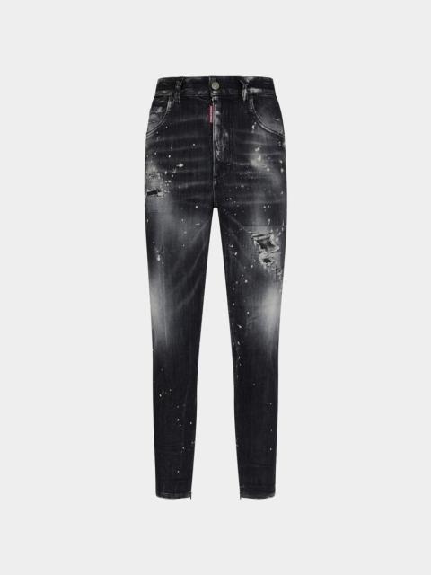 DSQUARED2 BLACK RIPPED WASH HIGH WAIST TWIGGY JEAN