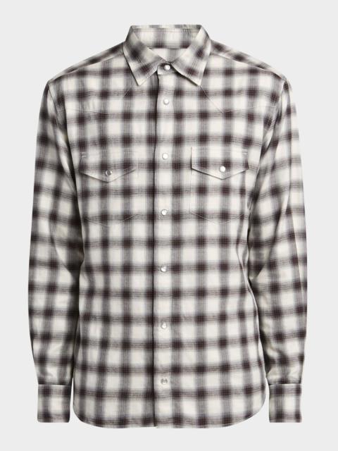 TOM FORD Men's Small Buffalo Plaid Slim Fit Western Shirt