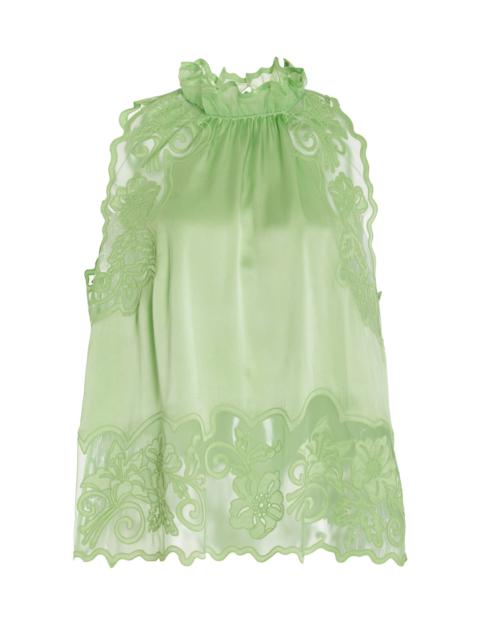 Elowen Lace-Trimmed Silk Sleeveless Top green