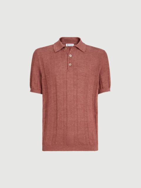 Brunello Cucinelli Linen and cotton wide rib knit polo