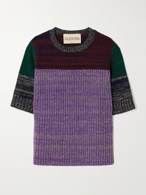 Valentino Color-block Metallic Ribbed Wool-blend Sweater