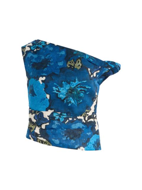 SIR. Camellia Twisted Linen Top blue