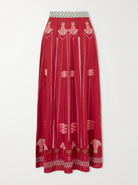 EMPORIO SIRENUSE Embroidered Linen And Cotton-blend Maxi Skirt