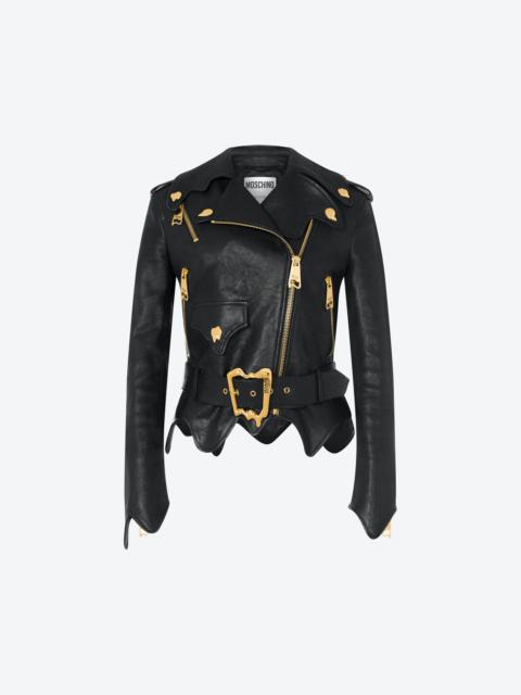 Moschino MORPHED EFFECT HAMMERED LEATHER BIKER