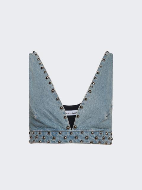 rabanne Studded Cropped Top Light Denim Blue