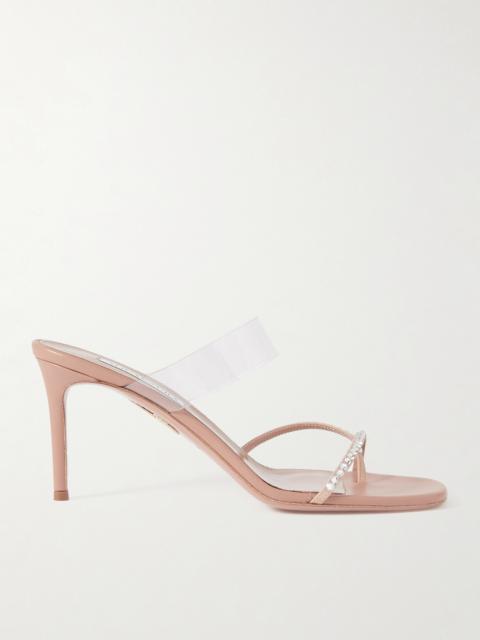 AQUAZZURA Movie 75 Pvc-trimmed Crystal-embellished Suede Mules
