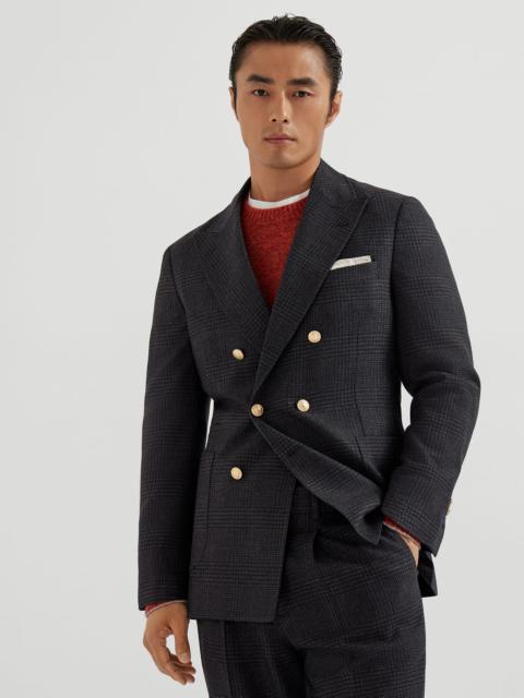 Brunello Cucinelli Wool, cashmere and silk tone-on-tone Prince of Wales one-and-a-half breasted deconstructed blazer wi