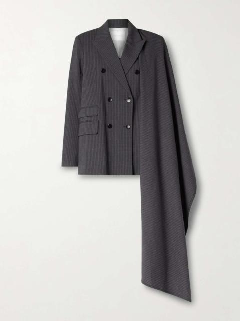 MARIA McMANUS Double-breasted draped pinstriped wool-blend blazer Charcoal