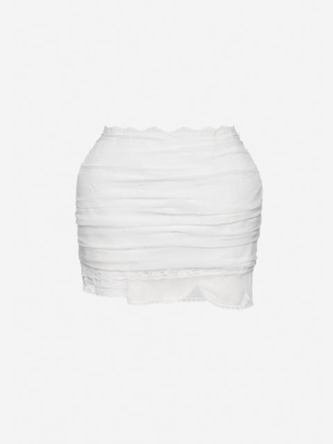 MAGDA BUTRYM Draped mini skirt with lace trim in white