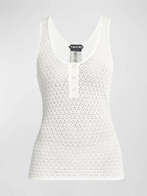 Openwork Knit Tank Top with Tonal Mop Buttons