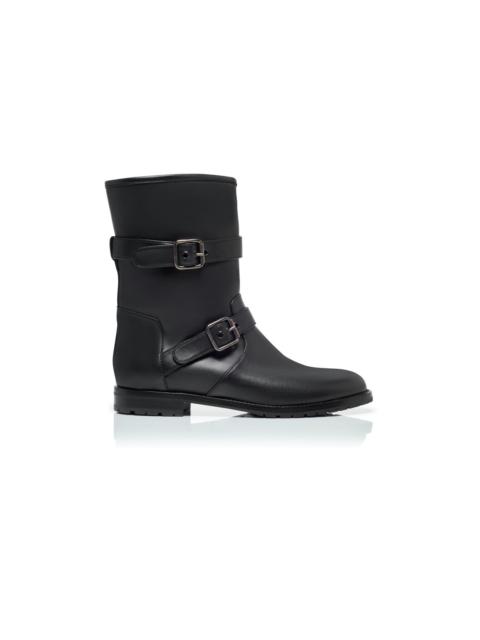 Manolo Blahnik Black Calf Leather Dual Buckle Ankle Boots