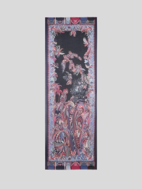 Etro MODAL AND CASHMERE SCARF WITH PLACED PARROT PRINT AND PAISLEYS