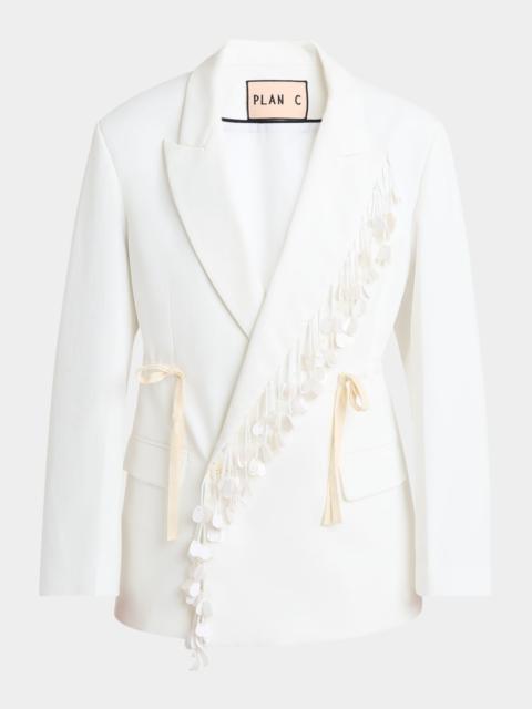 Plan C Sequin-Fringe Drawstring Double-Breasted Blazer Jacket