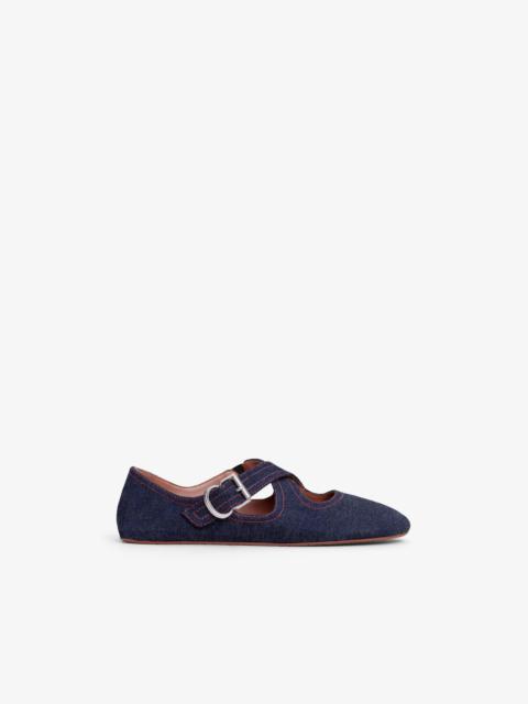 Alaïa CRISS CROSS BALET FLATS IN DENIM