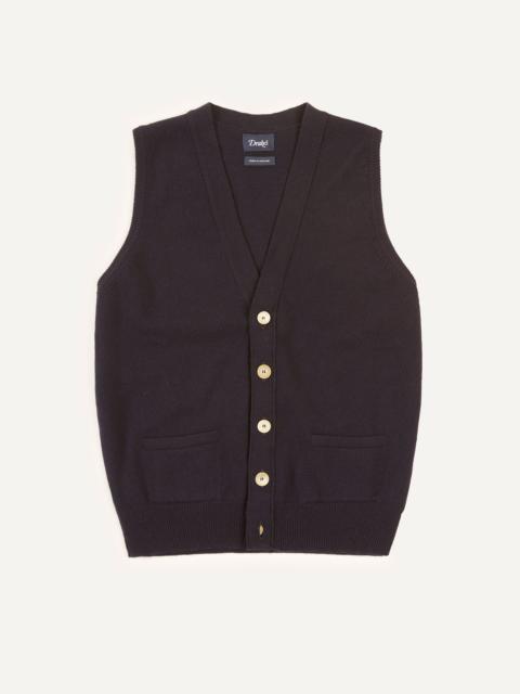 Drake's Navy Lambswool Sleeveless Cardigan