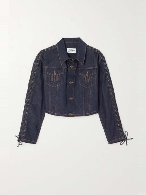 Jean Paul Gaultier Oversized lace-up topstitched denim jacket