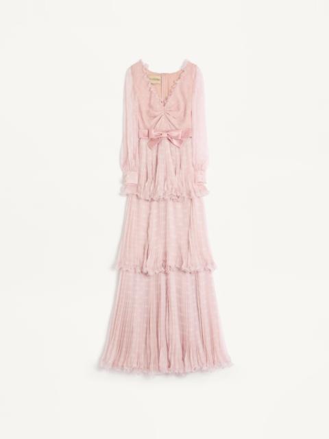 LONG DRESS IN CREPONNE CHIFFON WITH PLUS DE POIS PRINT