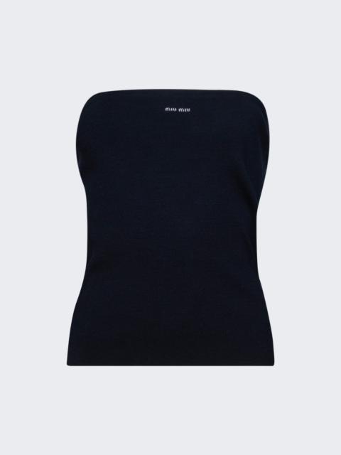 Miu Miu Cotton Knit Tube Top Navy Blue
