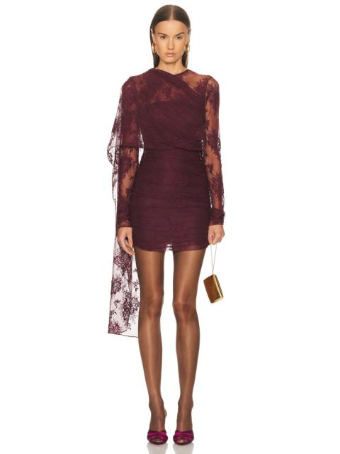 THE ANDAMANE Xenia Lace Cape Effect Mini Dress