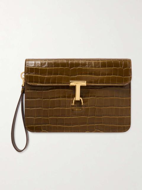 TOM FORD Glossed Croc-Effect Leather Pouch