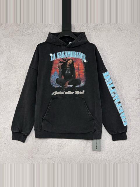 BALENCIAGA Balenciaga Black Aya Nakamura Star Poster Washed Hooded Sweater