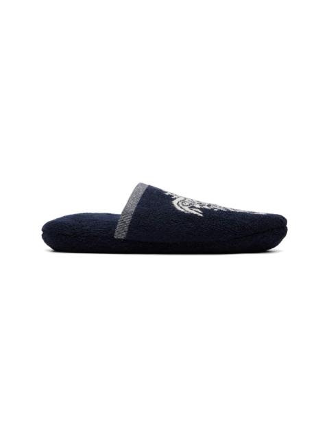 VERSACE Navy Cotton-Terry Jacquard Slippers