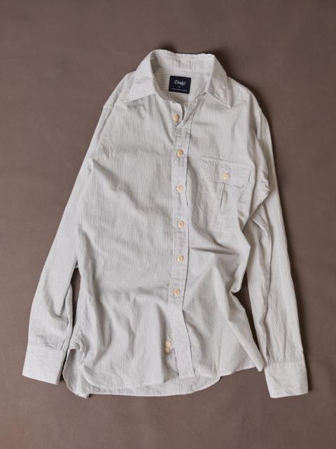 Drake's White and Navy Pinstripe Linen-Cotton Long Point Collar Shirt