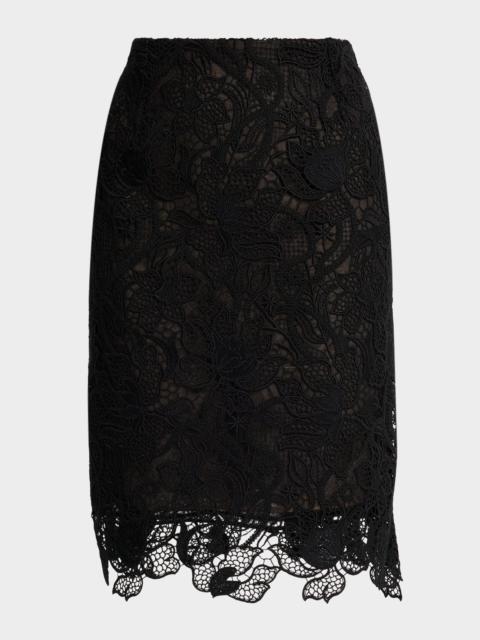 Oscar de la Renta Corded Botanical Guipure Tailored Skirt