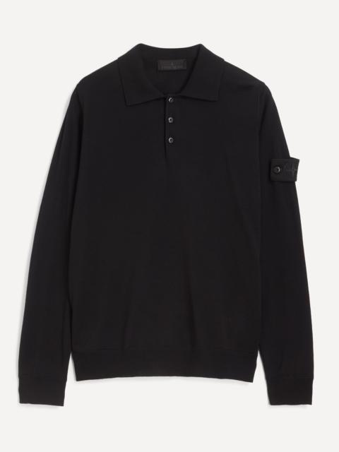 Stone Island Light Wool Polo Jumper in Black