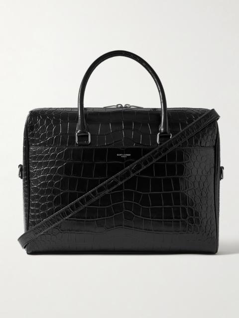 SAINT LAURENT Croc-Effect Leather Briefcase