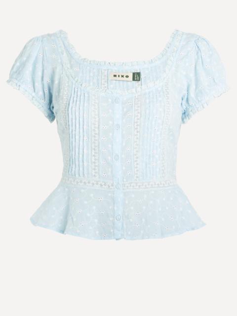 RIXO Sandi Powder Blue Broderie Anglaise Top