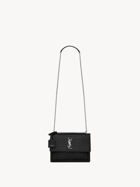 SAINT LAURENT SUNSET MEDIUM IN CROCODILE-EMBOSSED LEATHER