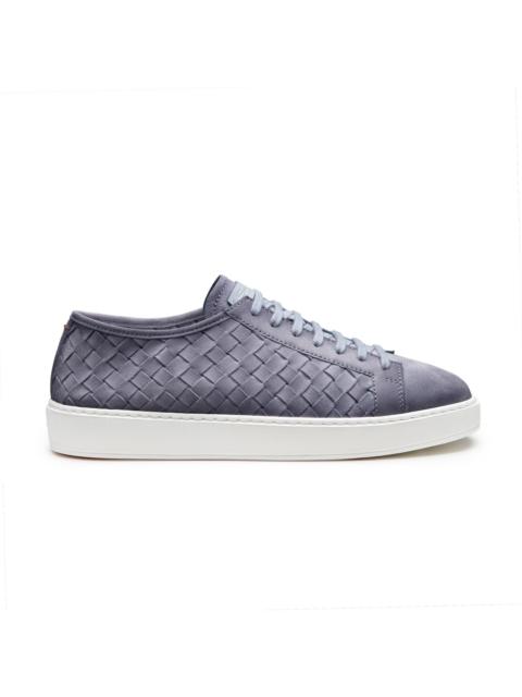 Santoni Men's light blue woven suede sneaker