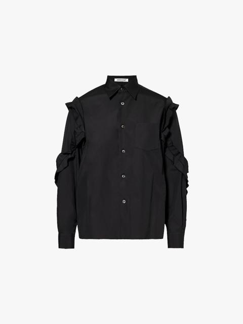 Frilled-trim long-sleeve cotton-poplin shirt