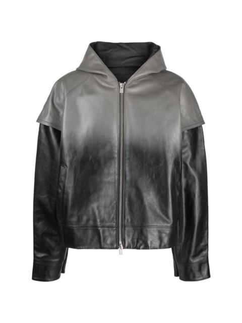 gradient-effect hooded lather jacket