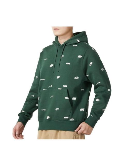 Nike Nike Club Fleece Allover Print Pullover Hoodie 'Green White' FB7435-323