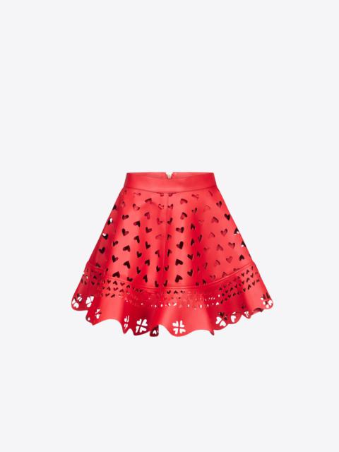 AREA LASER-CUT LEATHER HEART MINI SKIRT