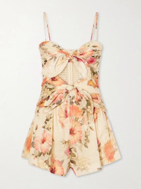 Zimmermann Mahon cut-out gathered floral-print cotton playsuit Orange