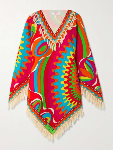 PUCCI Asymmetric fringed printed cotton-twill kaftan