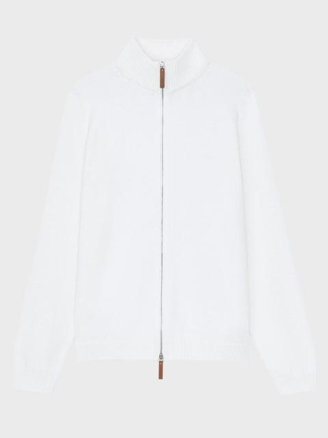 Lafayette 148 New York Cotton-Silk Tape Fitted Bomber Sweater