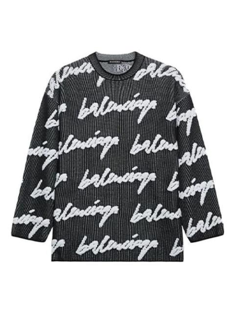 BALENCIAGA Crewneck in black and white 3D Scribble cotton knit