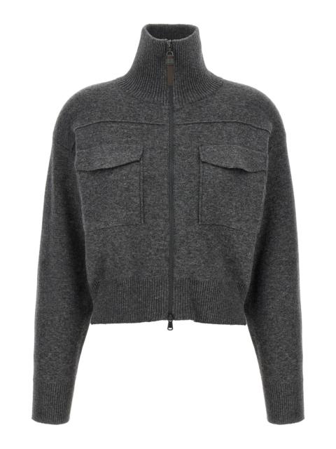 'Shiny Zipper Pull' Wool cardigan