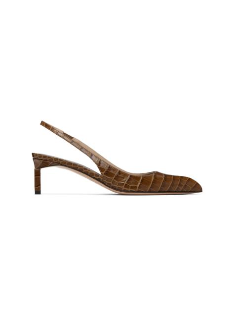 TOM FORD Khaki Shiny Stamped Crocodile T Slingback Heels