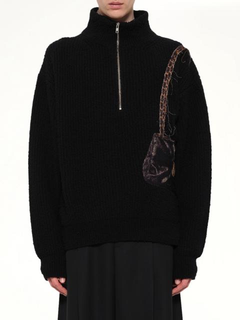 doublet Trompe L’Oeil Embroidery Half Zip Knit in Black