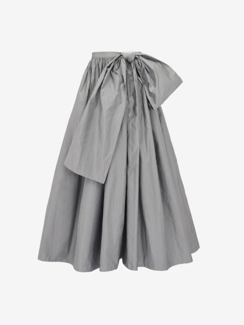 Women's Bow Detail Gathered Midi Skirt in Silver