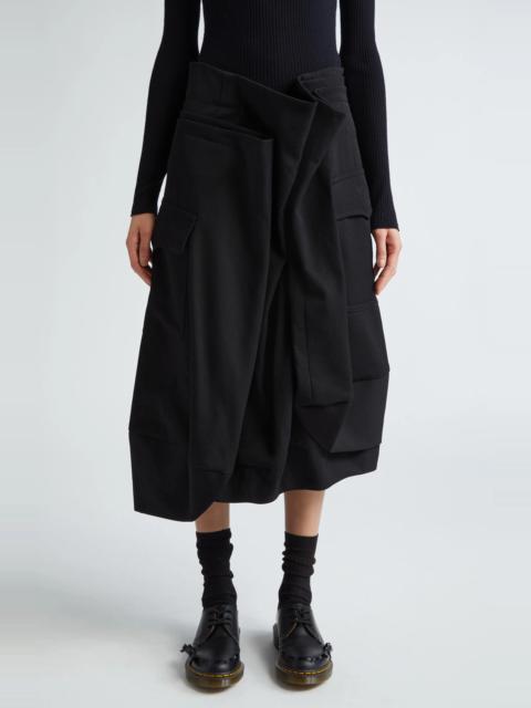 Comme Des Garçons Asymmetric Ruched Wool Gabardine Skirt