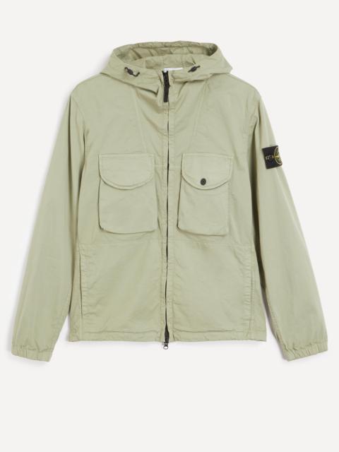 Stone Island Stretch Cotton Twill Hooded Overshirt in Laurel Green